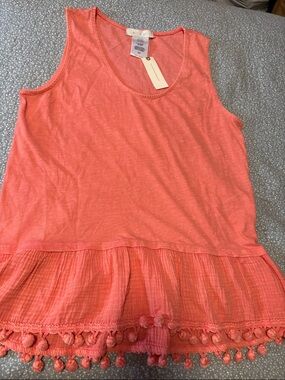 Sanctuary Coral Pom-Pom Peplum Tank Top